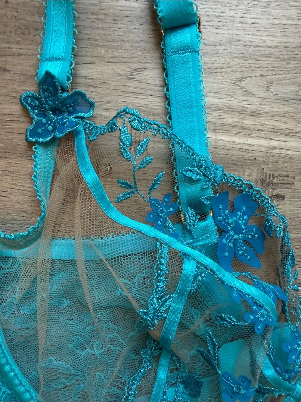 Honey Birdette Floral Sheer Whitney Ocean Bra - Picture 3 of 6